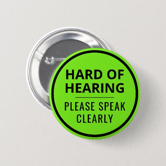 Minimalist Neon Green Text Hard of Hearing Button (Vorne & Hinten)
