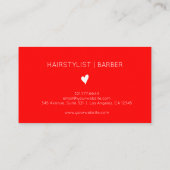 Minimalist Neon Red White Heart Barber Name Visitenkarte (Rückseite)