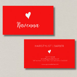 Minimalist Neon Red White Heart Barber Name Visitenkarte