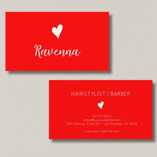 Minimalist Neon Red White Heart Barber Name Visitenkarte