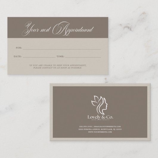 Minimalist Neutral Beige Beauty Appointment Card Terminkarte (Vorne/Hinten)