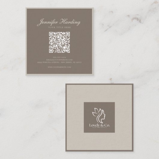 Minimalist Neutral Beige Beauty QR code  Quadratische Visitenkarte (Vorne/Hinten)