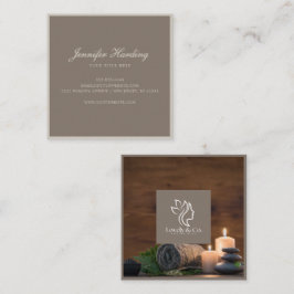 Minimalist Neutral Beige Beauty Square with photo Quadratische Visitenkarte