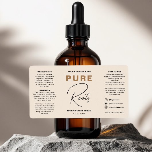 Minimalist Neutral Beige Hair Oil Dropper Bottle