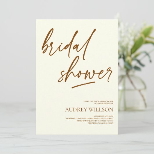 Minimalist Neutral Bridal Shower Invitation Einladung (Stehend Vorderseite)