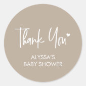 Minimalist Neutral Modern Baby shower Thank you Runder Aufkleber (Vorderseite)