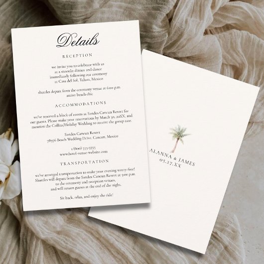 Minimalist Neutral Tropical Beach Wedding Details Begleitkarte