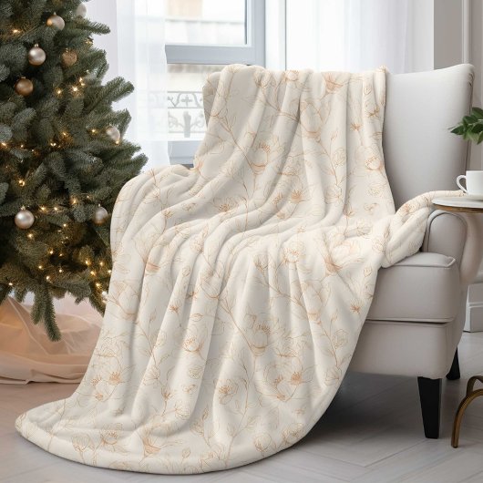 Minimalist Neutral Wildflower Fleecedecke