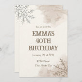 Minimalist Neutral Winter 40th Birthday Invitation Einladung (Vorne/Hinten)