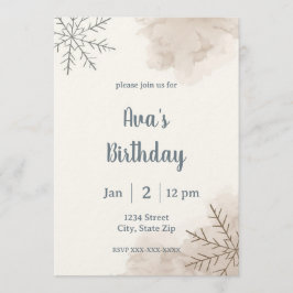 Minimalist Neutral Winter Birthday Invitation Einladung