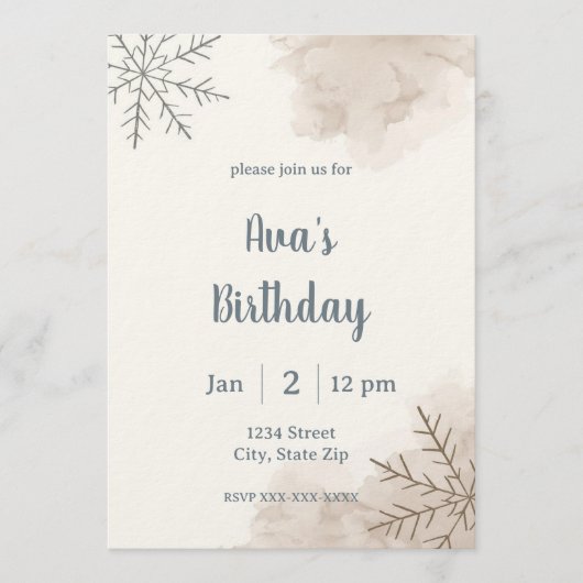 Minimalist Neutral Winter Birthday Invitation Einladung (Vorderseite)