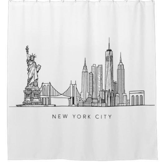 Minimalist New York City Skyline Line Art Duschvorhang (Vorderseite)