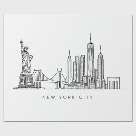 Minimalist New York City Skyline Line Art Geschenkpapier (Flach)