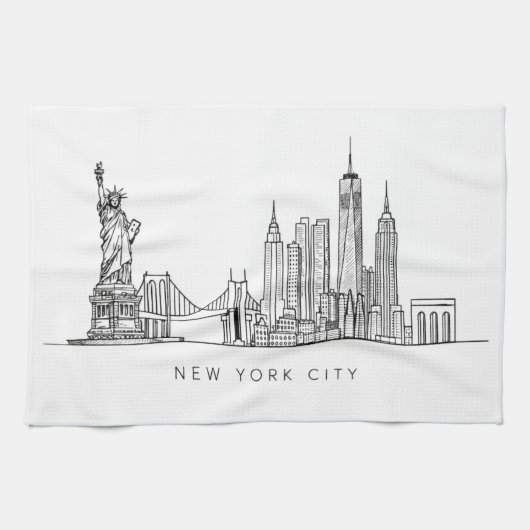 Minimalist New York City Skyline Line Art Geschirrtuch (Horizontal)