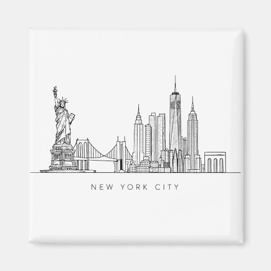 Minimalist New York City Skyline Line Art Magnet (Vorne)