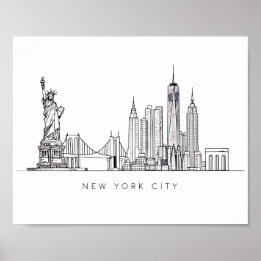 Minimalist New York City Skyline Line Art Poster