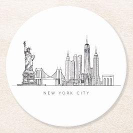 Minimalist New York City Skyline Line Art Runder Pappuntersetzer