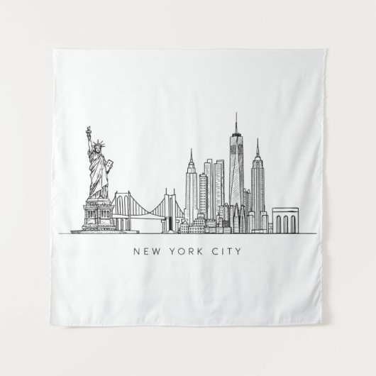 Minimalist New York City Skyline Line Art Wandteppich (Vorderseite)