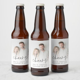 Minimalist Newlywed Photo Overlay Cheers Wedding  Bierflaschenetikett