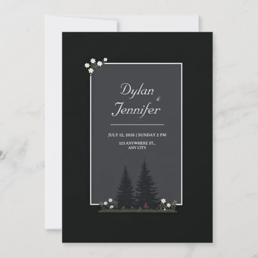 Minimalist Nordic Forest Daisy Wedding Einladung (Vorderseite)