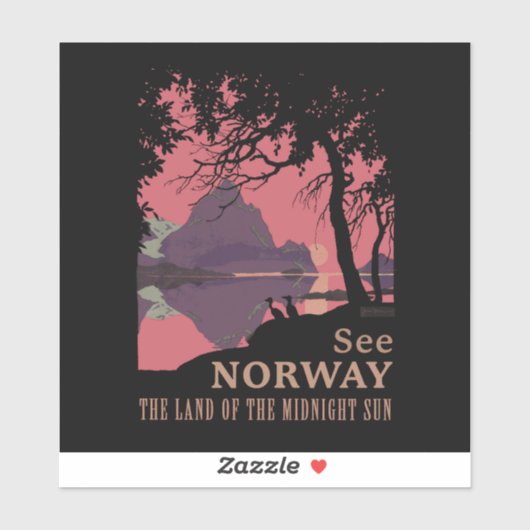 Minimalist Norway Sunset Poster - Mountain Fjord Aufkleber (Blatt)
