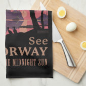 Minimalist Norway Sunset Poster - Mountain Fjord Geschirrtuch (Viertel Falte)