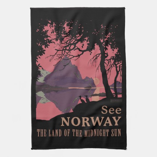Minimalist Norway Sunset Poster - Mountain Fjord Geschirrtuch (Vertikal)