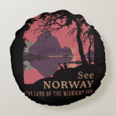 Minimalist Norway Sunset Poster - Mountain Fjord Rundes Kissen (Rückseite)