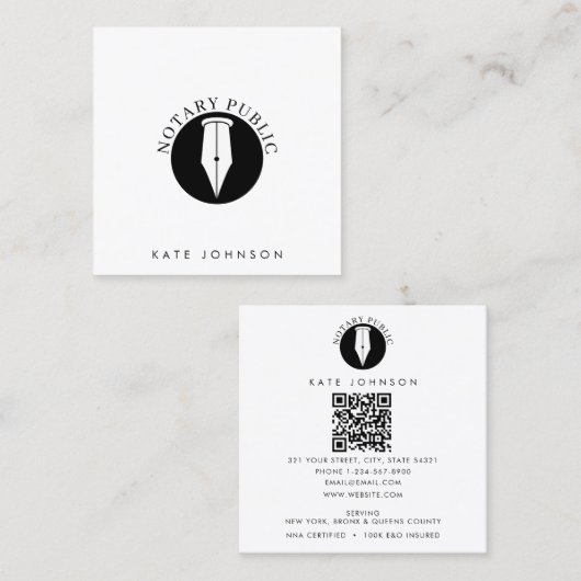 Minimalist Notary Service Signing Agent Logo Quadratische Visitenkarte (Vorne/Hinten)