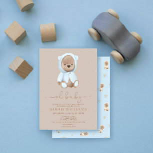 Minimalist Oh Baby Dusty Blue Bär Baby-Party Einladung