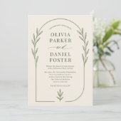 Minimalist Olive Green Boho Arch Wedding Einladung (Stehend Vorderseite)