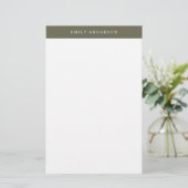 Minimalist Olive Green Elegant Monogram Briefpapier (Stehend Vorderseite)