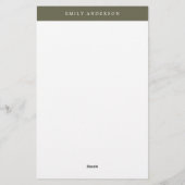 Minimalist Olive Green Elegant Monogram Briefpapier (Rückseite)
