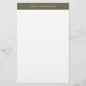 Minimalist Olive Green Elegant Monogram Briefpapier (Vorderseite)
