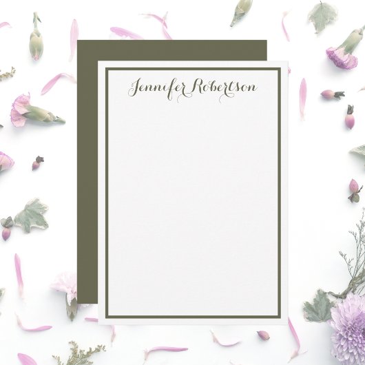 Minimalist Olive Green Elegant Script Custom name Mitteilungskarte