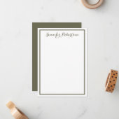 Minimalist Olive Green Elegant Script Custom name Mitteilungskarte (Vorderseite/Rückseite Beispiel)