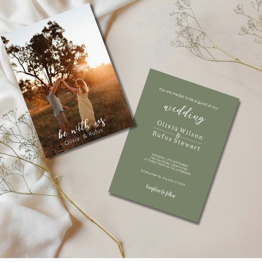 Minimalist Olive Green Wedding Invitation Photo  Einladung