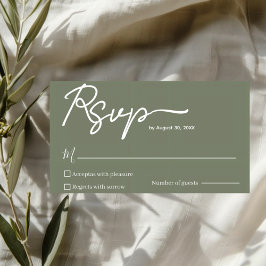 Minimalist Olive Green Wedding RSVP Card Template  Karte