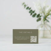 Minimalist Olive Green Wedding RSVP Online QR Code Begleitkarte (Stehend Vorderseite)