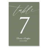 Minimalist Olive Green Wedding Table Number Card Tischnummer (Rückseite)