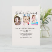 Minimalist "ONE" First Birthday Photo Girl Einladung (Stehend Vorderseite)