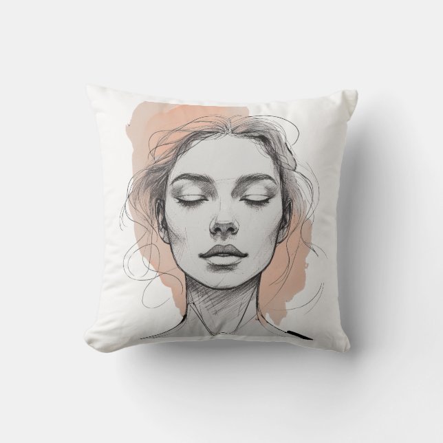 Minimalist One-Line Female Face Pillow Kissen (Vorderseite)
