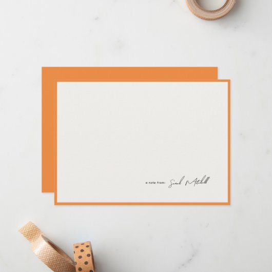 Minimalist Orange Border Personalized Script Mitteilungskarte (Vorderseite/Rückseite Beispiel)