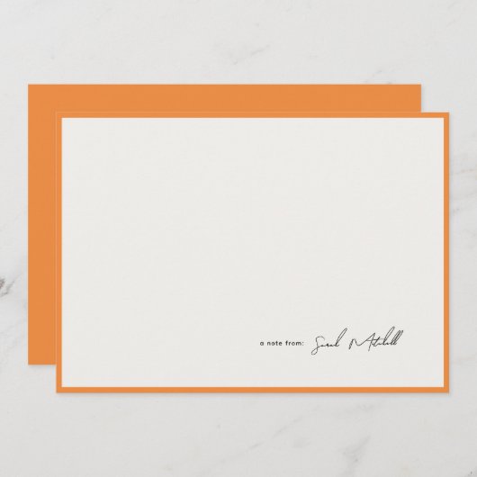 Minimalist Orange Border Personalized Script Mitteilungskarte (Vorne/Hinten)