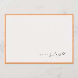 Minimalist Orange Border Personalized Script Mitteilungskarte