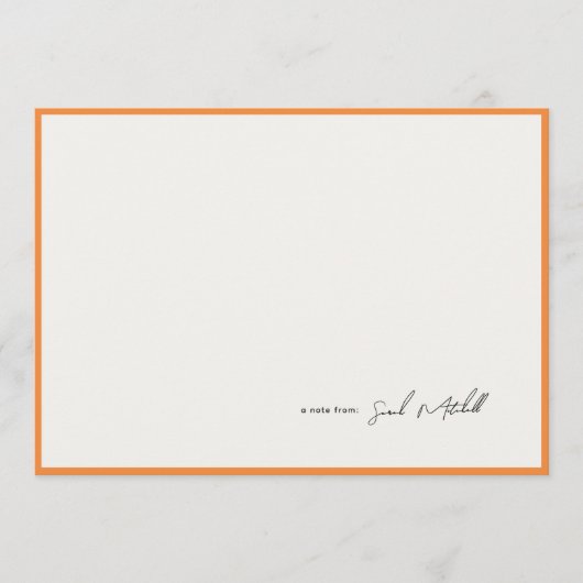 Minimalist Orange Border Personalized Script Mitteilungskarte (Vorderseite)