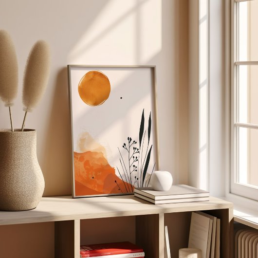 Minimalist Orange Botanisches Boho Poster