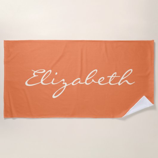 Minimalist Orange Handschrift Name       Strandtuch (Vorderseite)