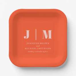 Minimalist Orange Pink Simple Eating Wedding Pappteller