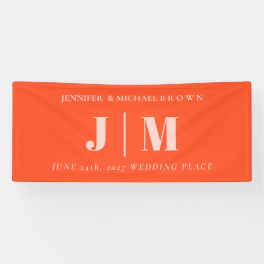 Minimalist Orange Pink Simple Wedding day party Banner (Horizontal)